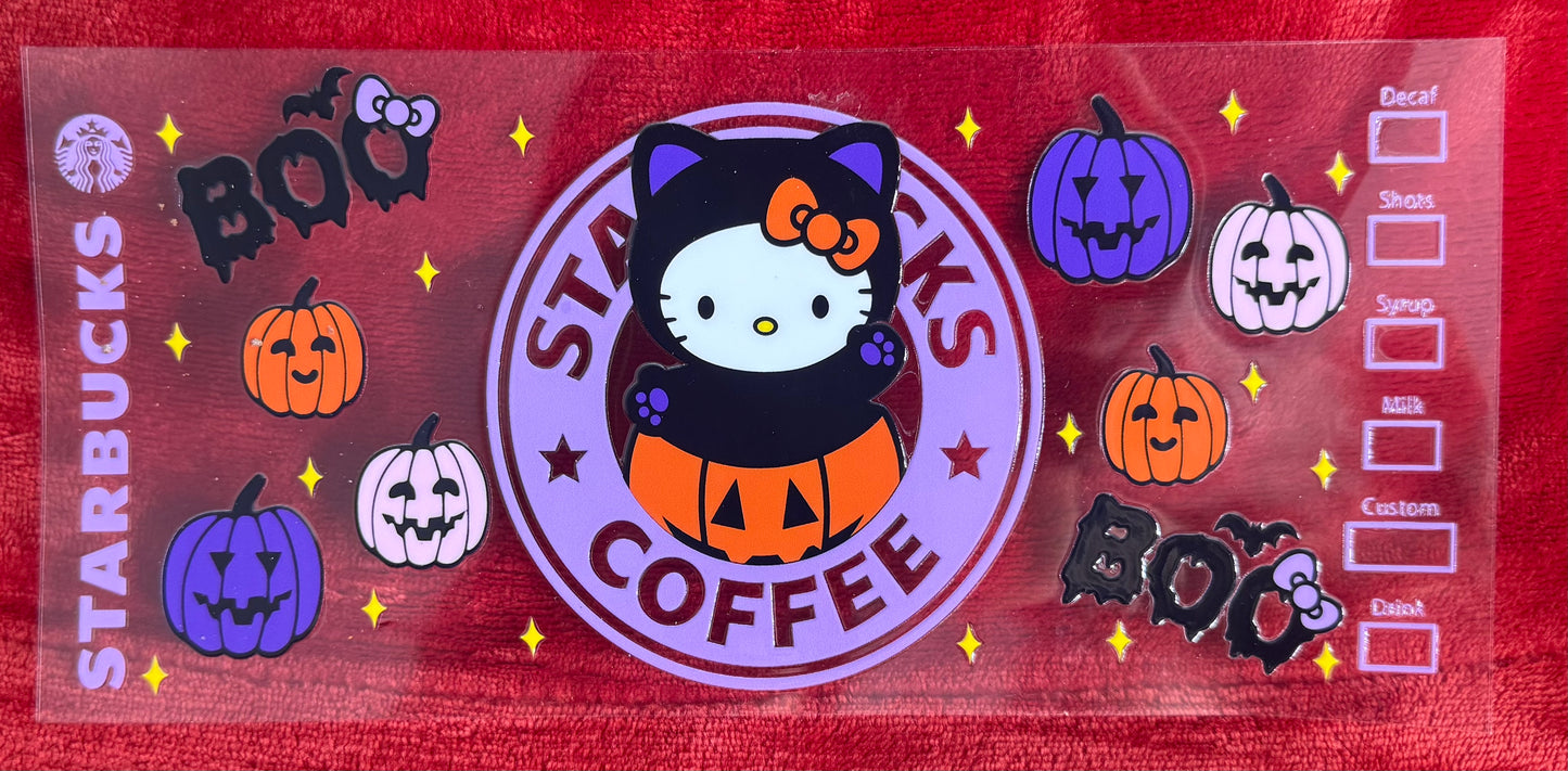 Halloween Cat Coffee 16oz Glass Cup