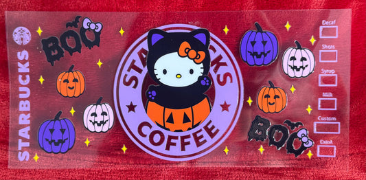 Halloween Cat Coffee 16oz Glass Cup